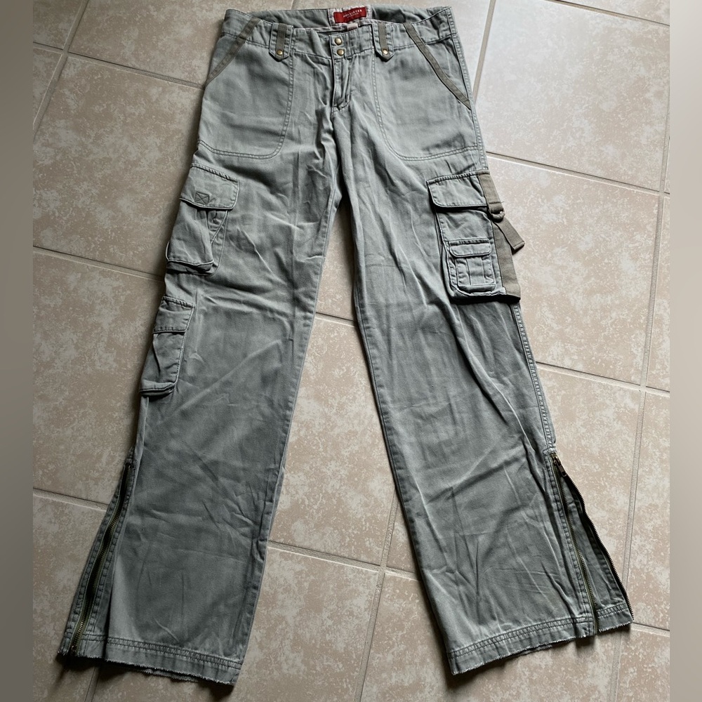 Y2k Hollister sage green cargo khaki low rise flare jeans - Picture 6 of 16